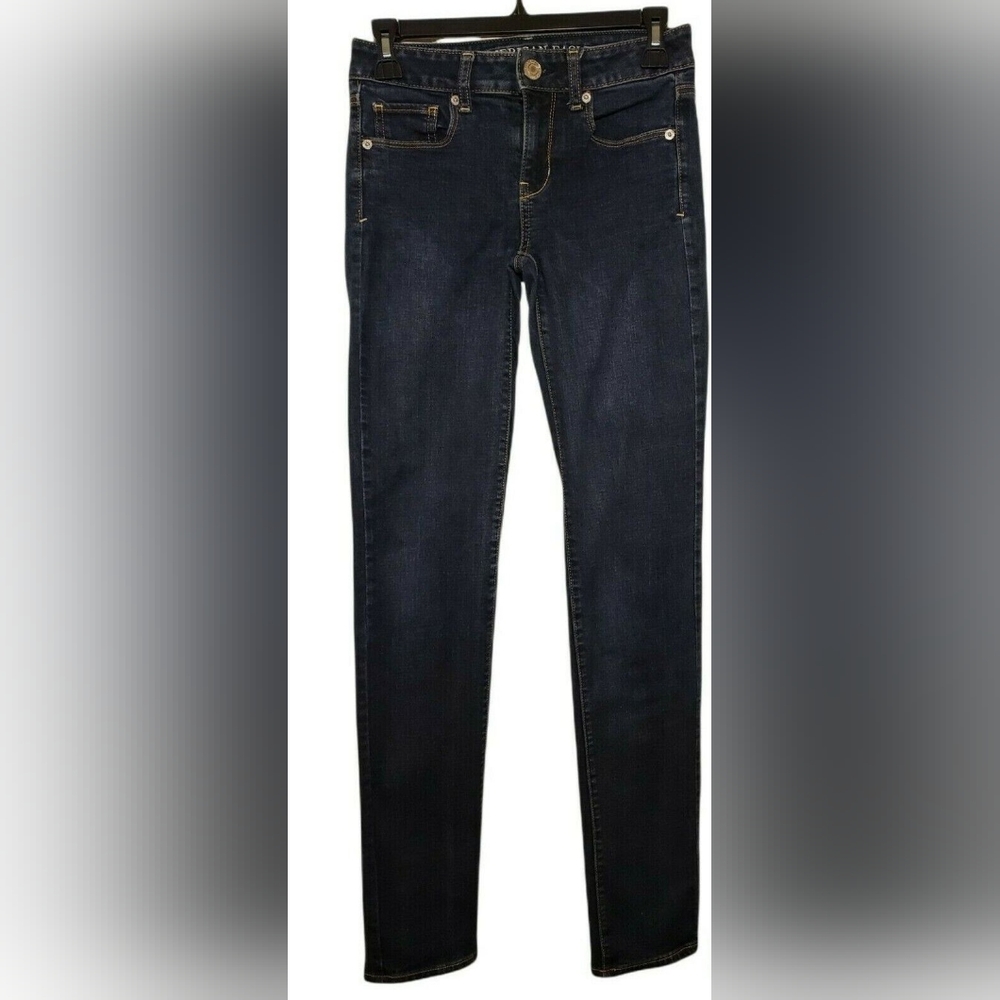 ♥️ AMERICAN EAGLE BLUE SKINNY SUPER STRETCH JEANS SIZE 0 LONG 24 / 31 ♥️